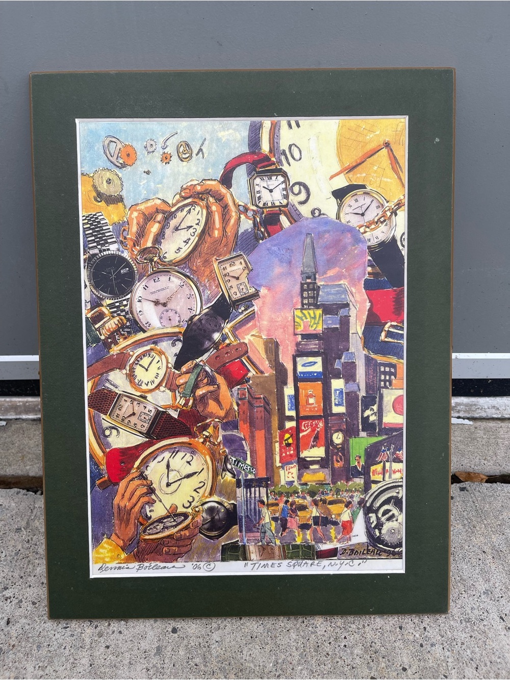 Times Square Watch Collage Art Print - Green Mat -